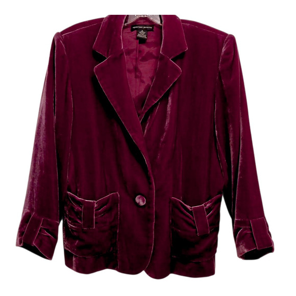 Spencer Jeremy Silk Velvet Blazer Sz M Burgundy Whimsi Holiday Party Elegant Vtg - Picture 1 of 15